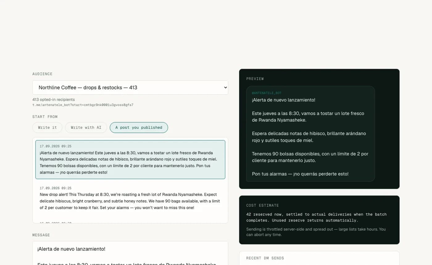 Composing a direct message to opted-in subscribers, with a live preview